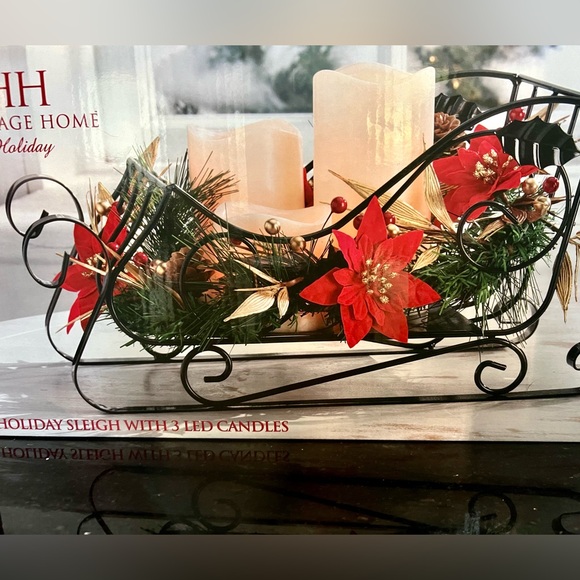 Holiday Sleigh with 3 LED Candles Christmas Decor - Picture 2 of 9